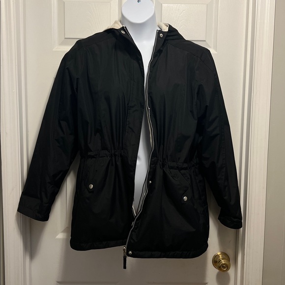 Izod Jackets & Blazers - Black/Cream Corduroy Hooded Reversible Lightweight Coat.